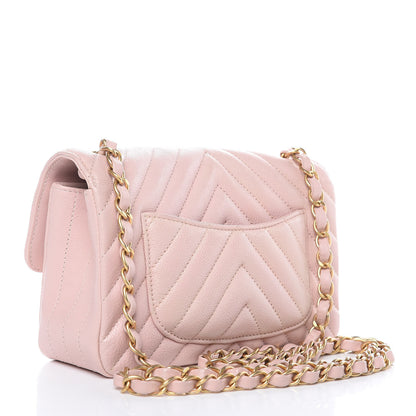 Chanel Calfskin Chevron Quilted Mini Rectangular Flap Light Pink 3 of 12