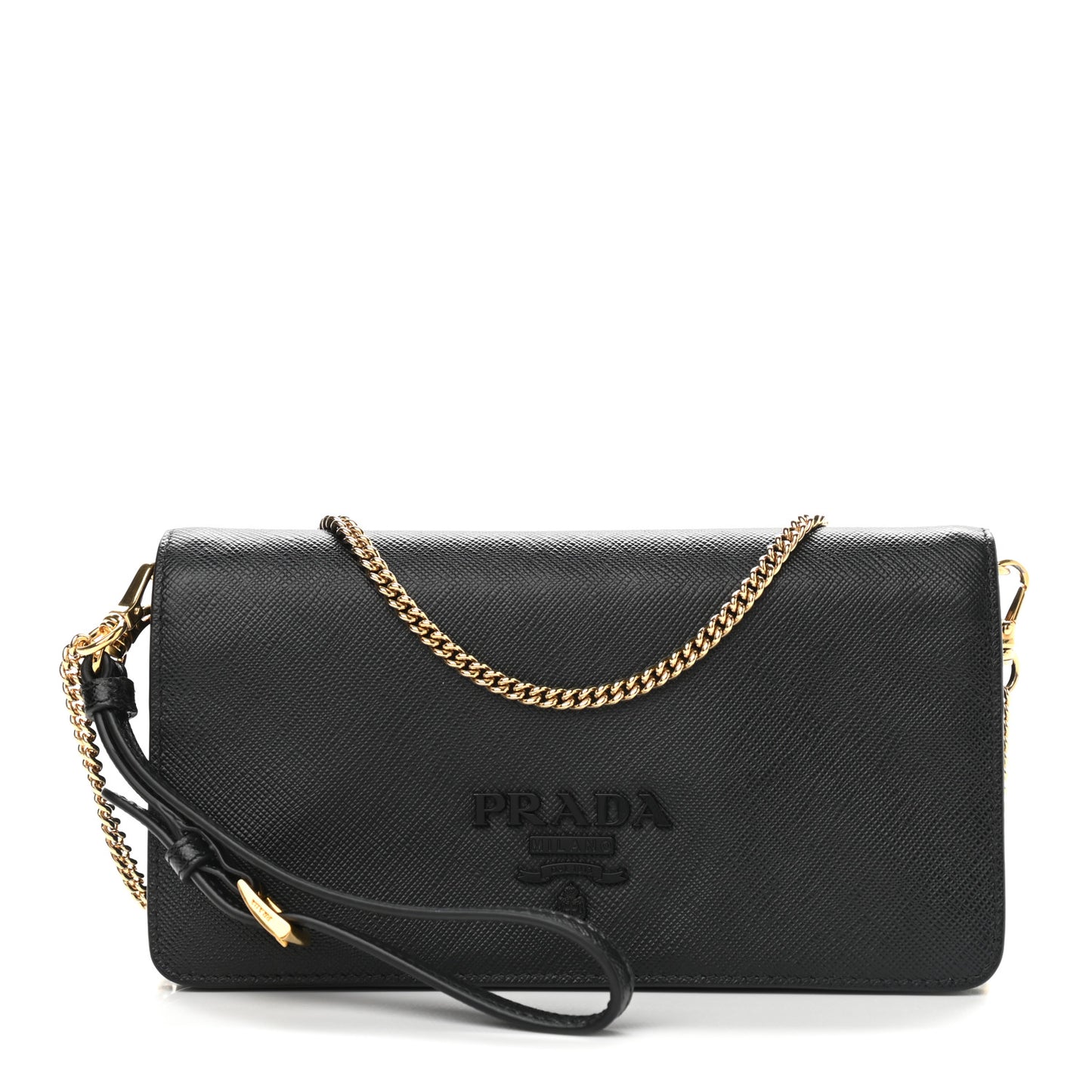 Saffiano Shine Monochrome Chain Wallet Black
