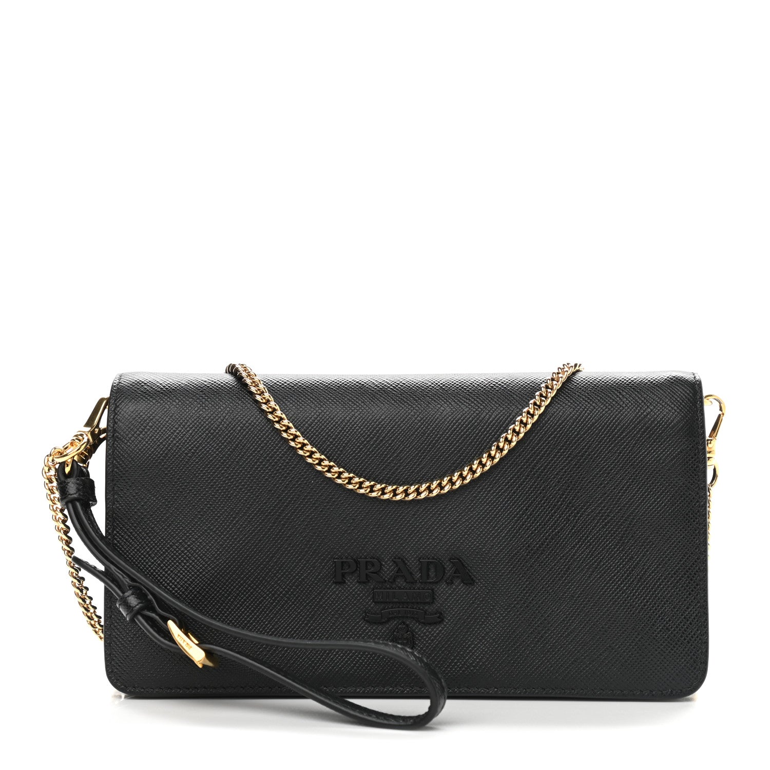 Prada Saffiano Shine Monochrome Chain Wallet Black 1 of 7