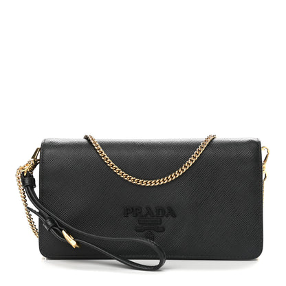 Prada Saffiano Shine Monochrome Chain Wallet Black 1 of 7