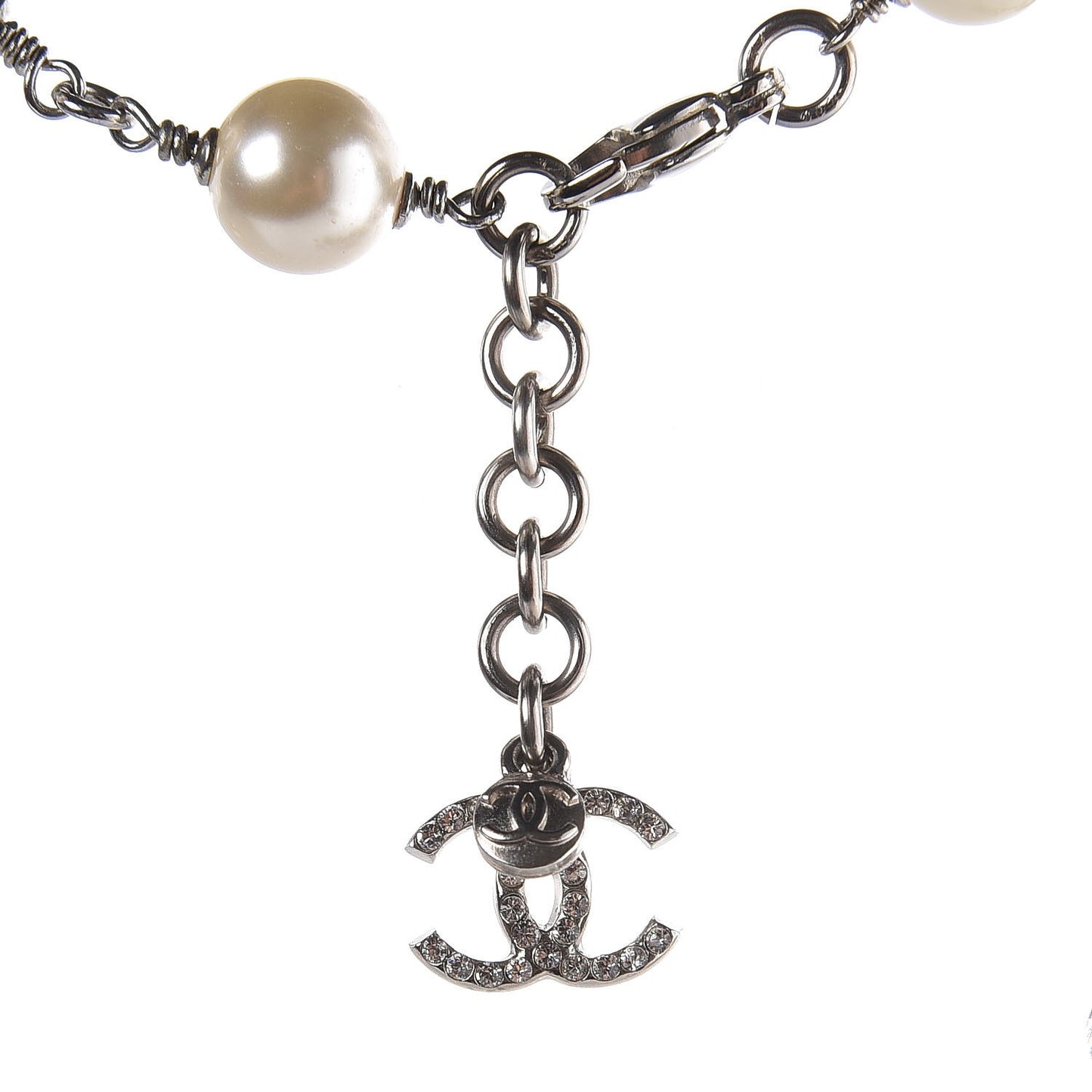 Pearl Crystal CC Short Necklace Silver