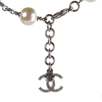 Chanel Pearl Crystal CC Short Necklace Silver 4 of 7