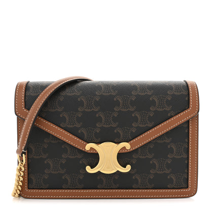 Celine Triomphe Canvas Calfskin Margo Wallet on Chain Tan 1 of 10