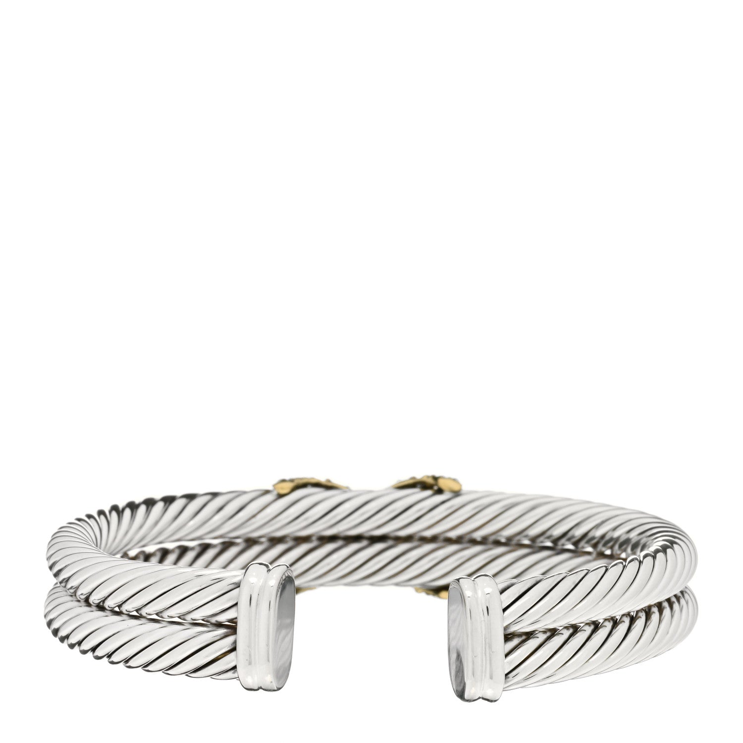 David Yurman Sterling Silver 18K Gold Diamond X Double Cable Bracelet 2 of 3