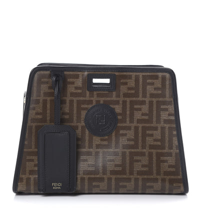 Fendi Glazed Fabric Vitello Century FF 1974 Stamp Patch Mini Peekaboo Defender Cover Mogano Panna Black 1 of 8