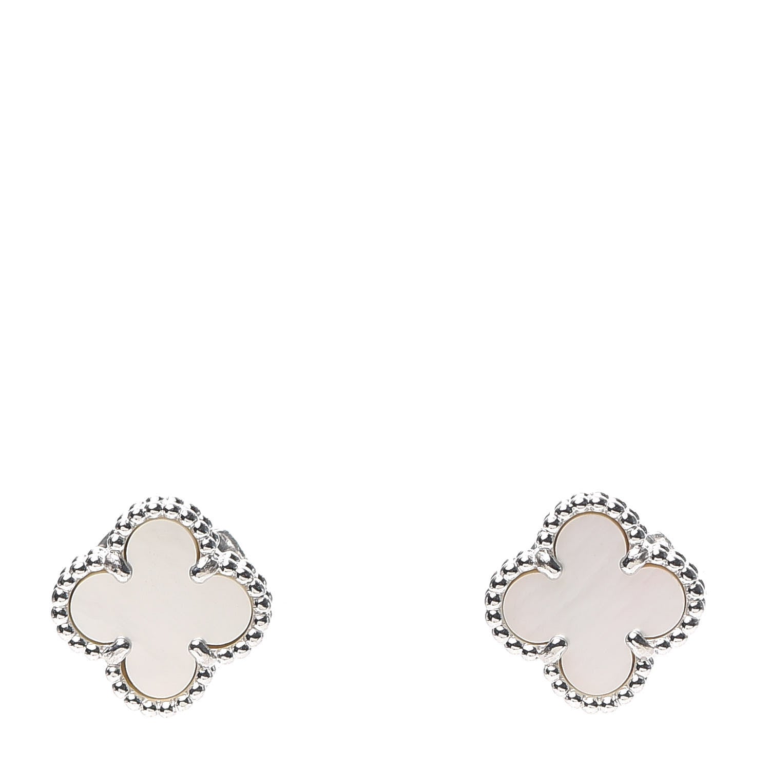Van Cleef & Arpels 18K White Gold Mother of Pearl Sweet Alhambra Earrings 1 of 5