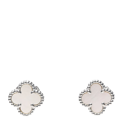 Van Cleef & Arpels 18K White Gold Mother of Pearl Sweet Alhambra Earrings 1 of 5