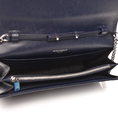 Saint Laurent Grain De Poudre Matelasse Chevron Monogram Chain Wallet Deep Marine 5 of 7