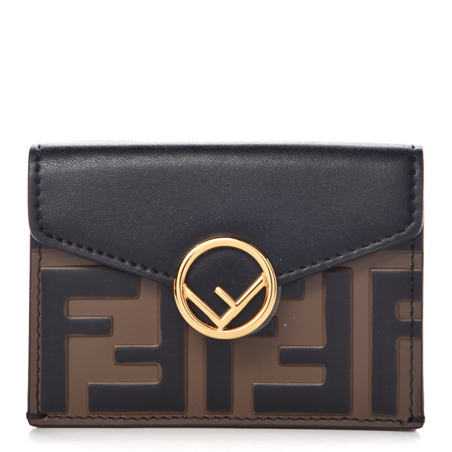 Vitello Liberty F is Fendi Bi-Color FF 1974 Embossed Micro Tri-Fold Envelope Wallet Maya Black