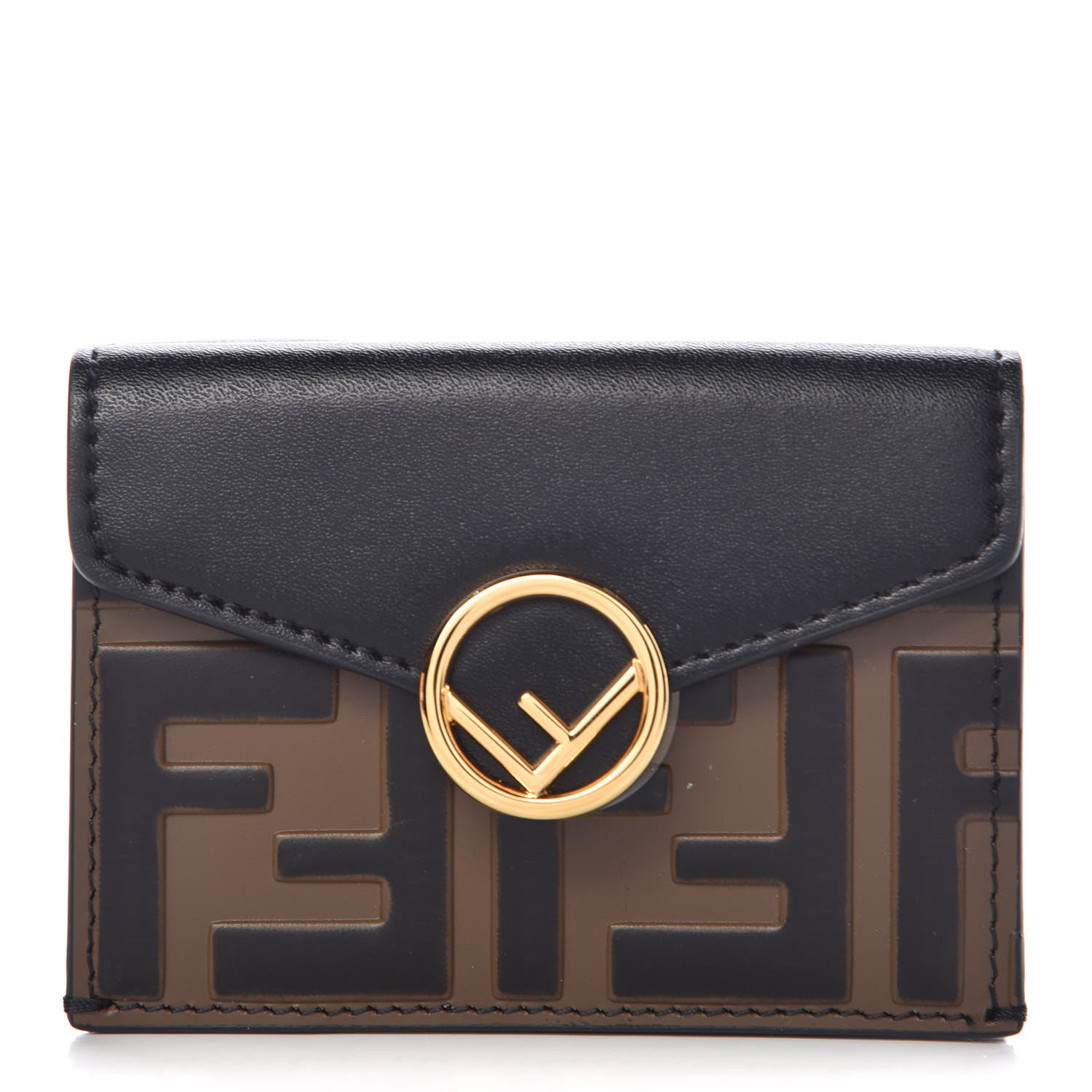 Fendi Vitello Liberty F is Fendi Bi-Color FF 1974 Embossed Micro Tri-Fold Envelope Wallet Maya Black 1 of 8
