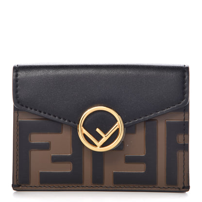 Fendi Vitello Liberty F is Fendi Bi-Color FF 1974 Embossed Micro Tri-Fold Envelope Wallet Maya Black 1 of 8