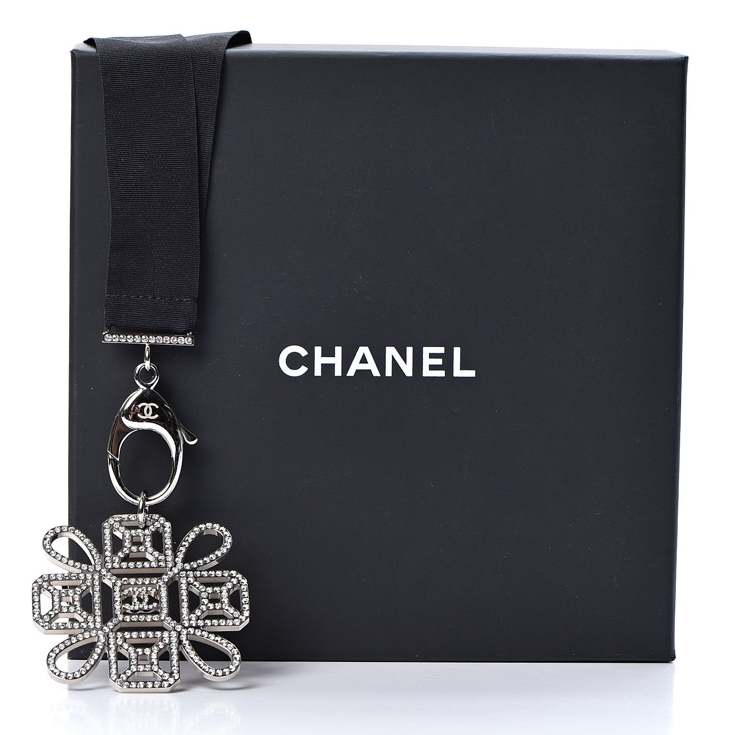 Chanel Crystal CC Cross Lanyard Necklace Black Silver 6 of 6