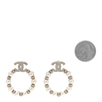 Chanel Pearl Crystal Nefertiti CC Drop Earrings Gold 2 of 4