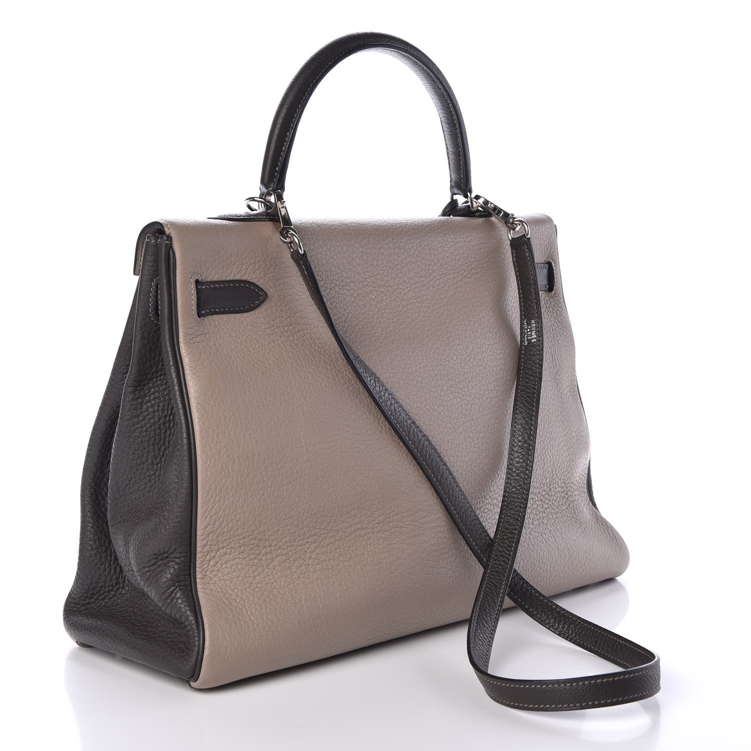 Hermes Taurillon Clemence Tri-color Kelly Retourne 35 Graphite Gris Tourterelle Gris Clair 4 of 36