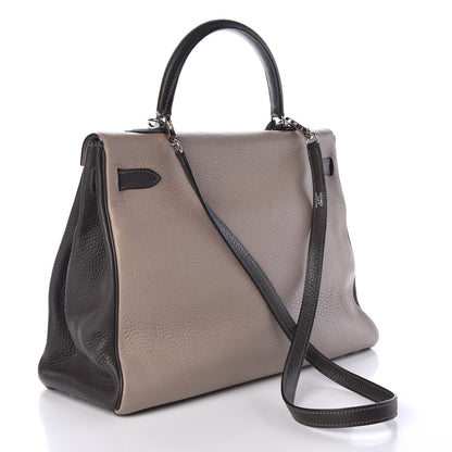 Hermes Taurillon Clemence Tri-color Kelly Retourne 35 Graphite Gris Tourterelle Gris Clair 4 of 36
