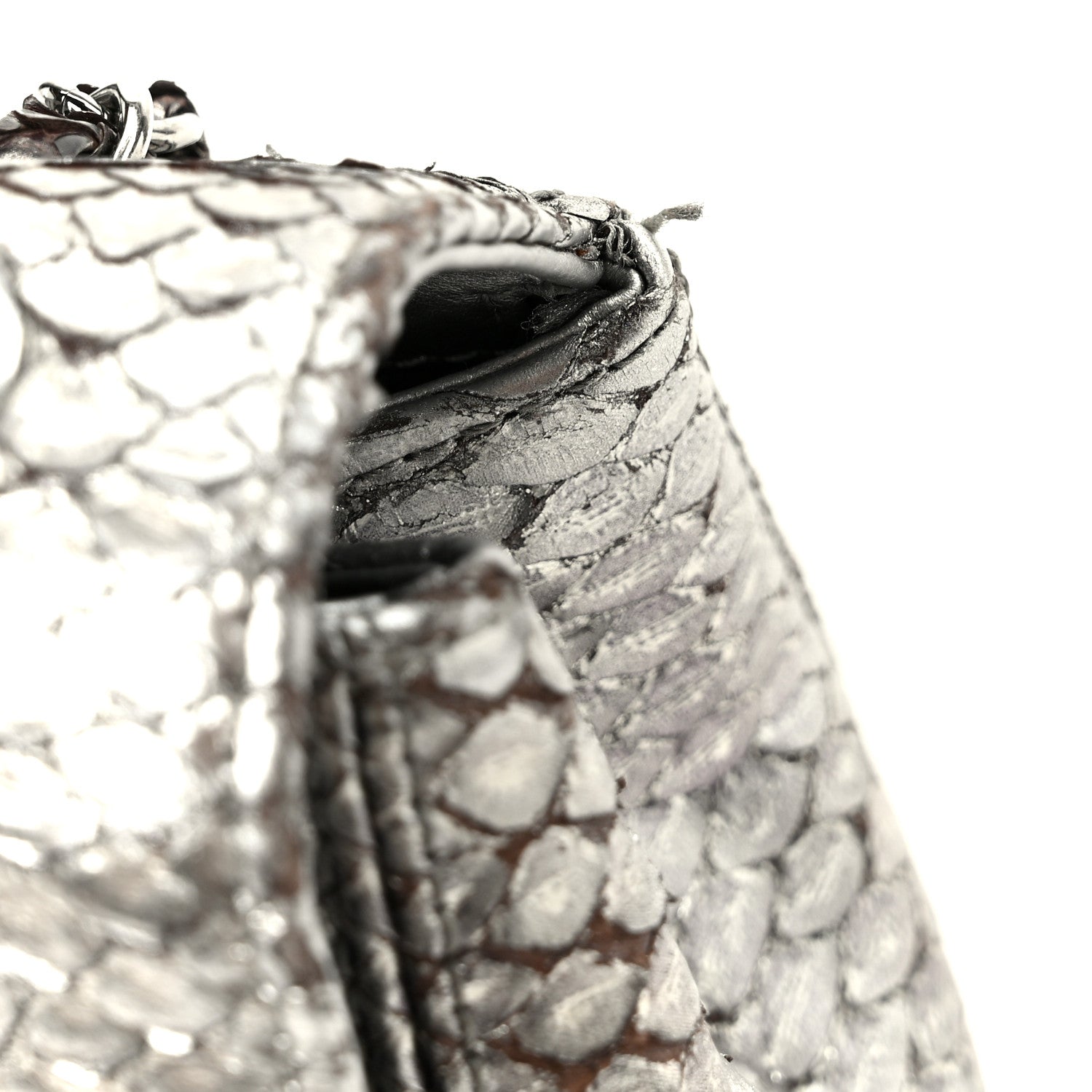 Chanel Metallic Snakeskin Medium Single Flap Silver 12 of 13