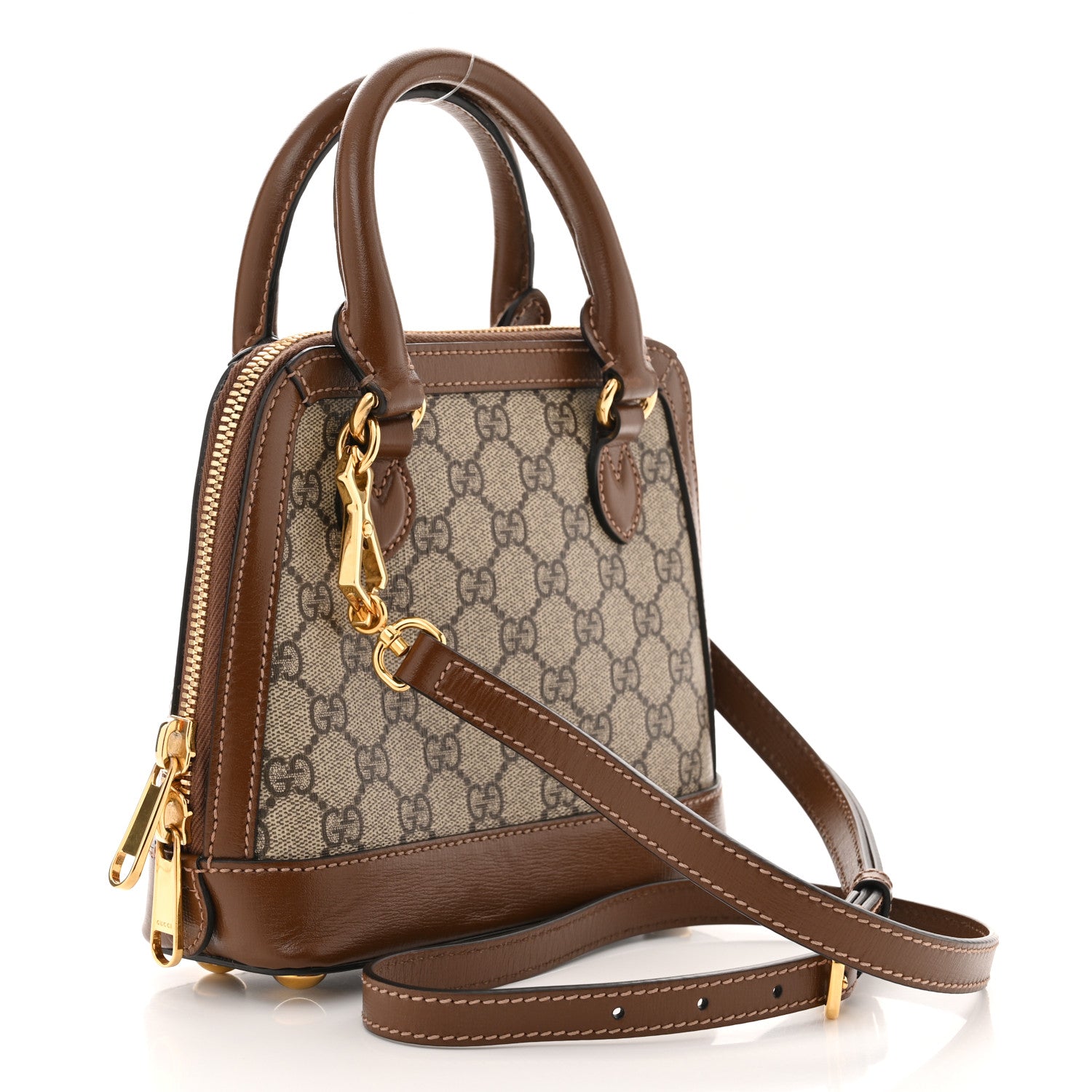 Gucci GG Supreme Monogram Azalea Calfskin Mini Horsebit 1955 Top Handle Bag Beige Ebony Brown Sugar 3 of 13
