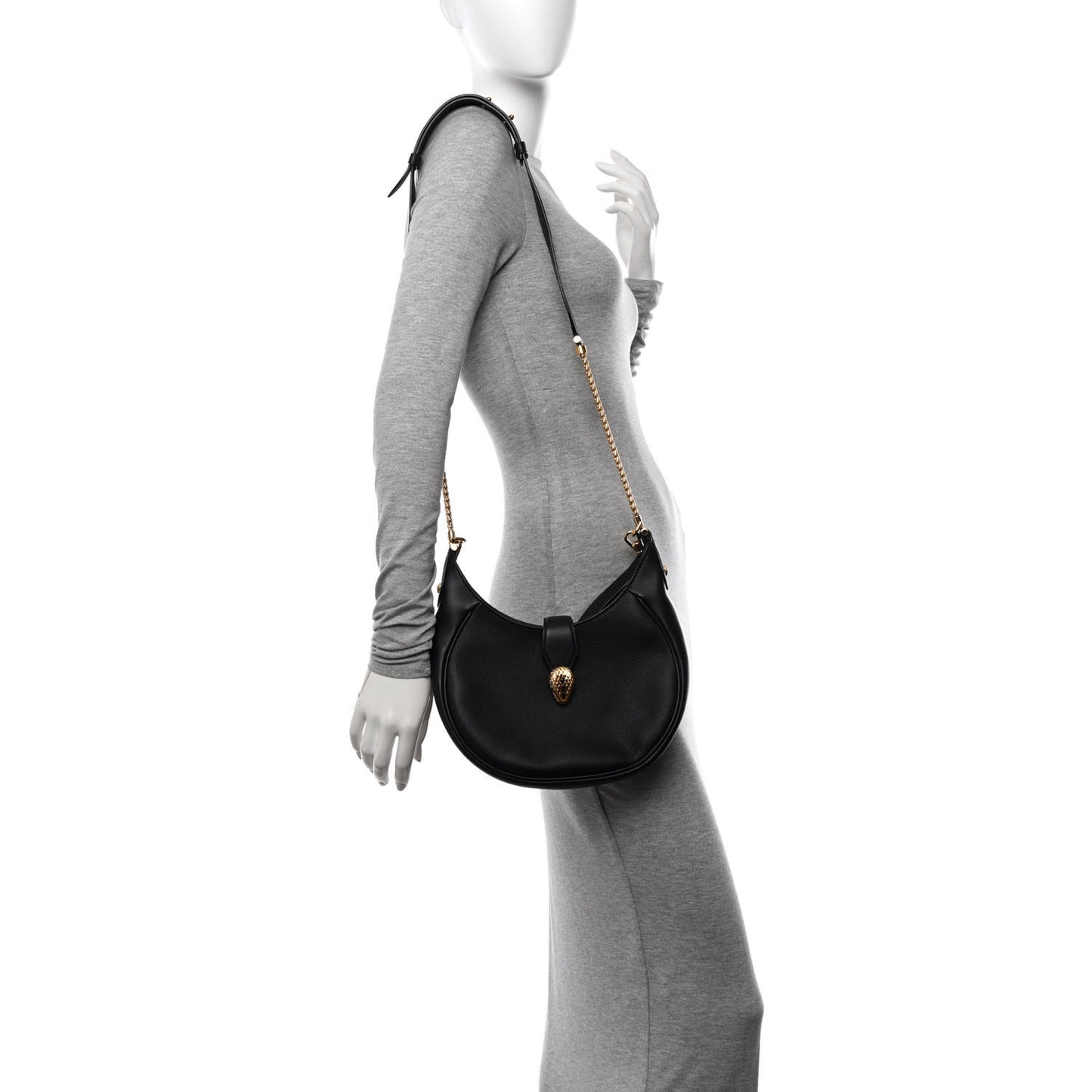Urban Grain Smooth Calfskin Serpenti Ellipse Shoulder Bag Black