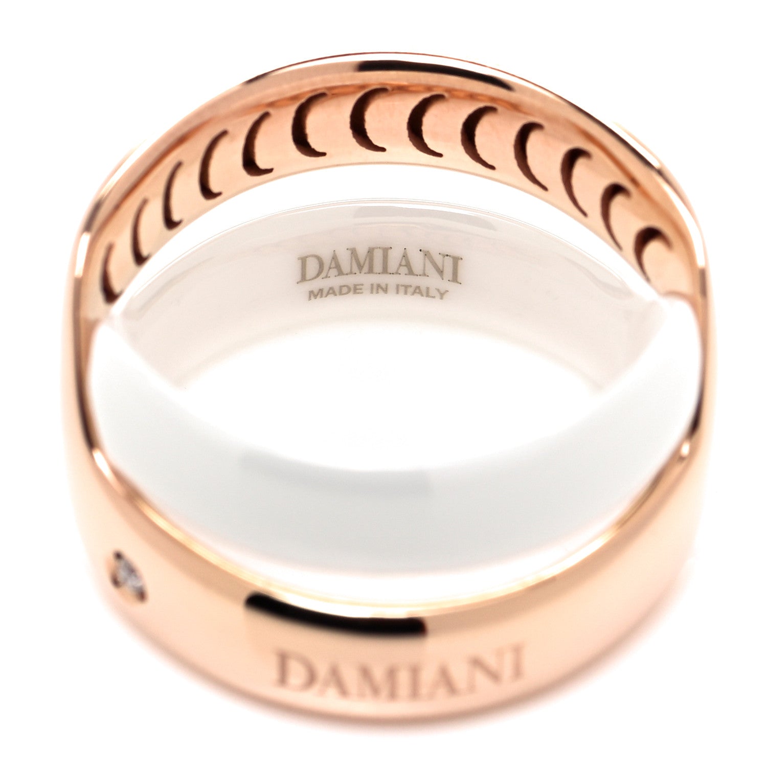 Damiani 18K Pink Gold White Ceramic Diamond Abbracio Ring 49 5 4 of 5