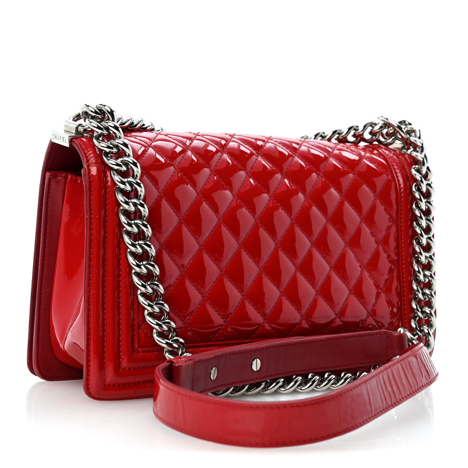 Chanel Patent Calfskin Quilted Medium Plexiglass Boy Flap Red 2 of 13