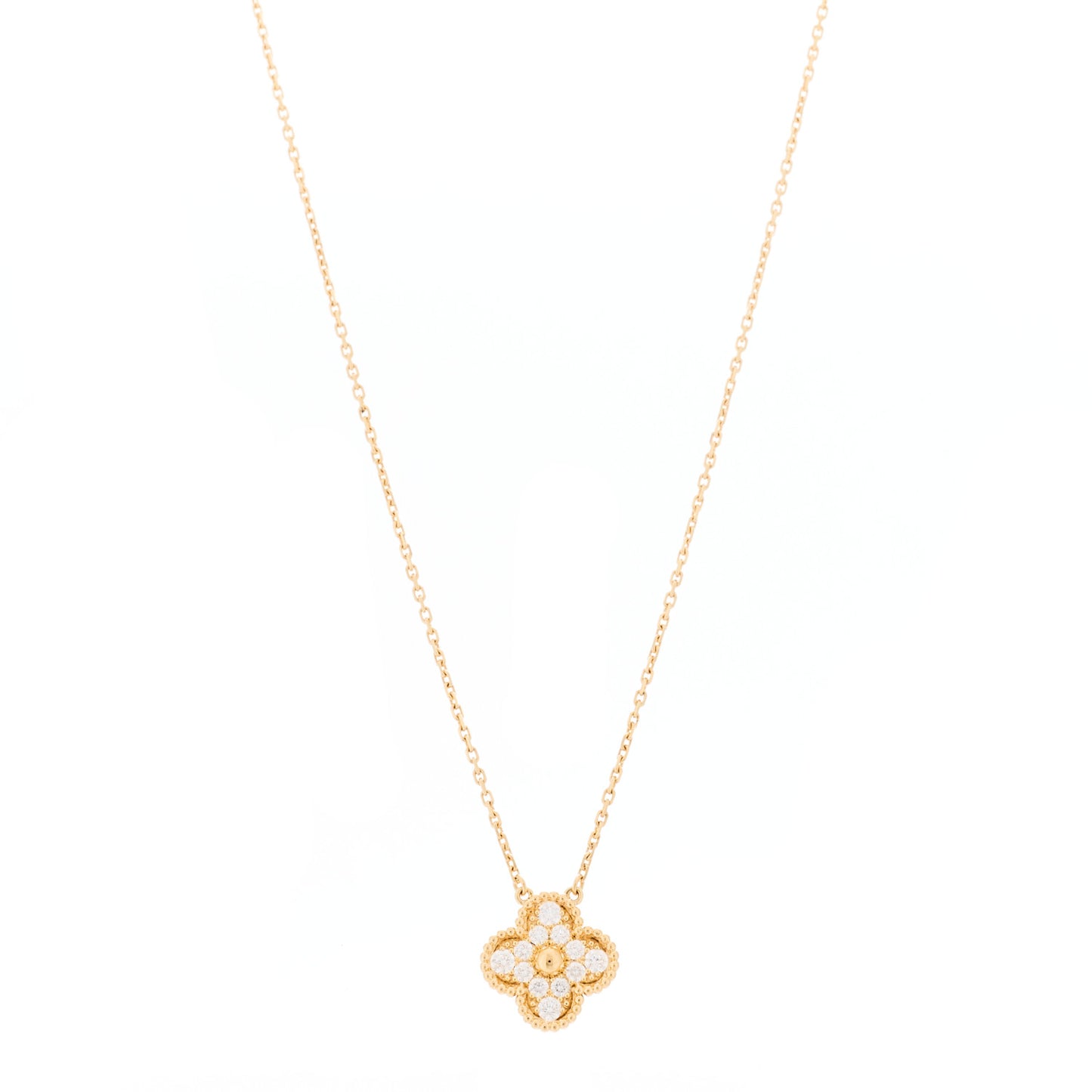 18K Yellow Gold Diamond Vintage Alhambra Pendant Necklace