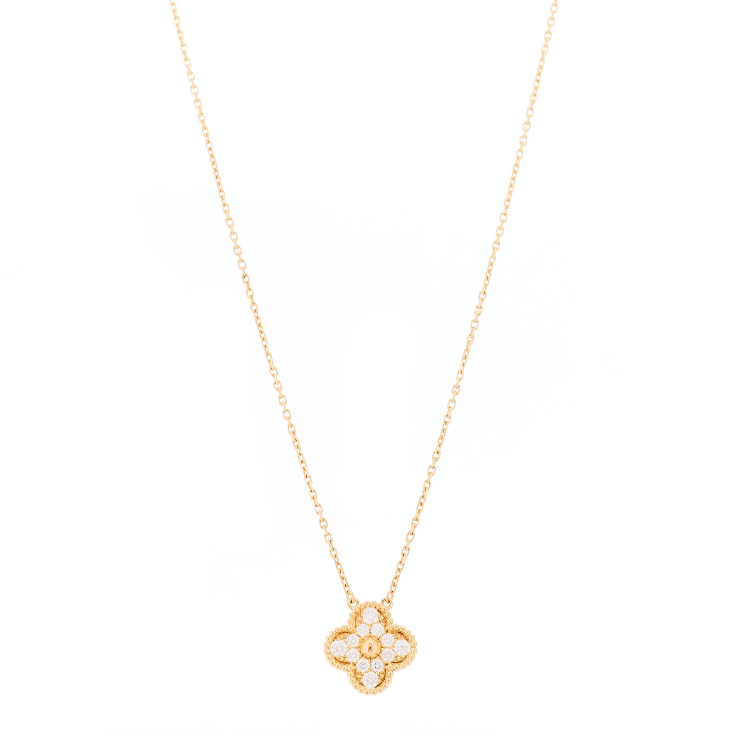 Van Cleef & Arpels 18K Yellow Gold Diamond Vintage Alhambra Pendant Necklace 1 of 6