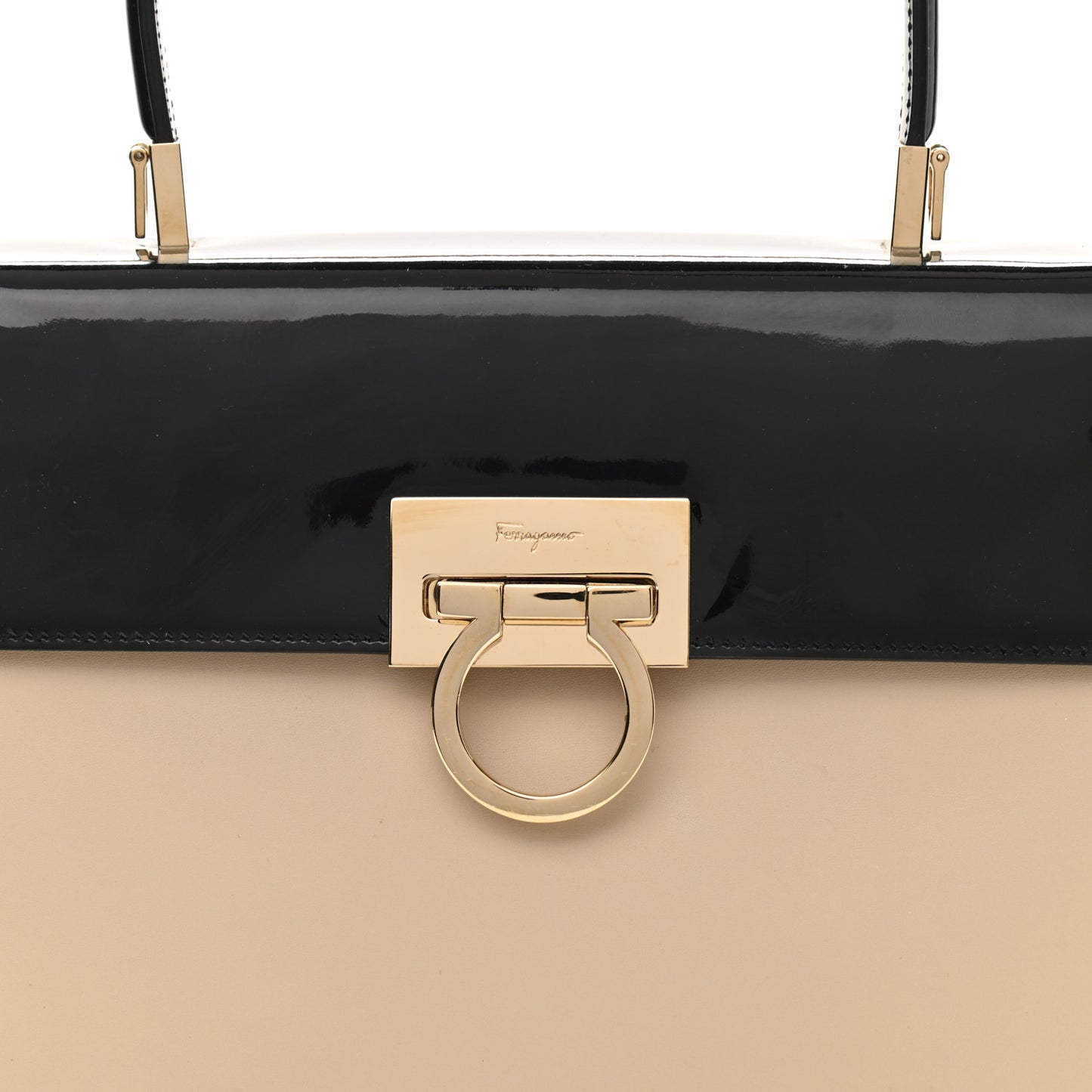 Patent Calfskin Gancini Top Handle Black Beige