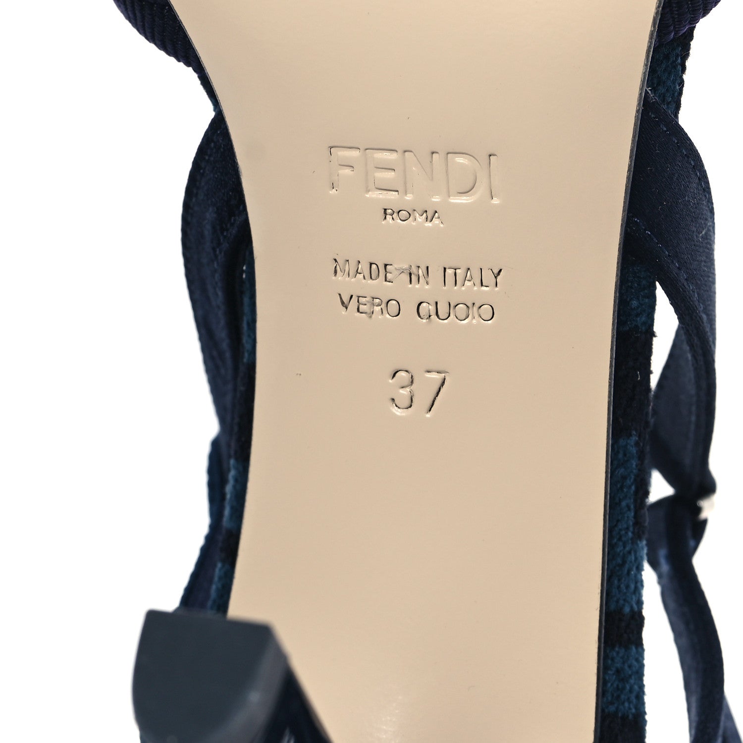 Fendi Chenille Jacquard FF Colibri Lite 85mm Slingback Pumps 37 Blue Black 6 of 10