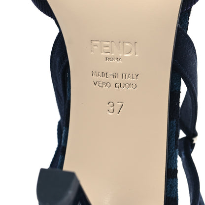 Fendi Chenille Jacquard FF Colibri Lite 85mm Slingback Pumps 37 Blue Black 6 of 10