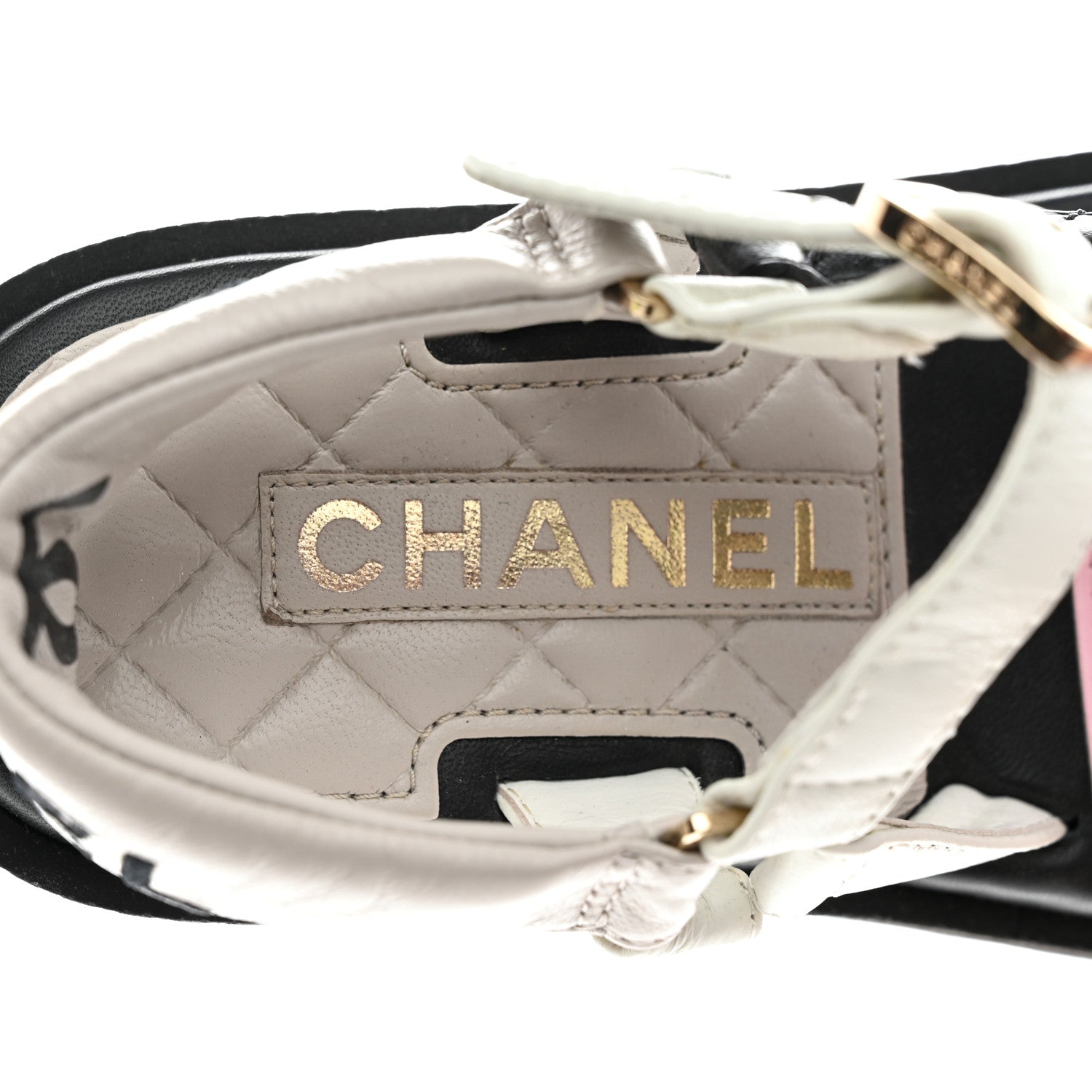 Chanel Lambskin Quilted CC Logo Platform Sandals 35 Black White Pink 8 of 10