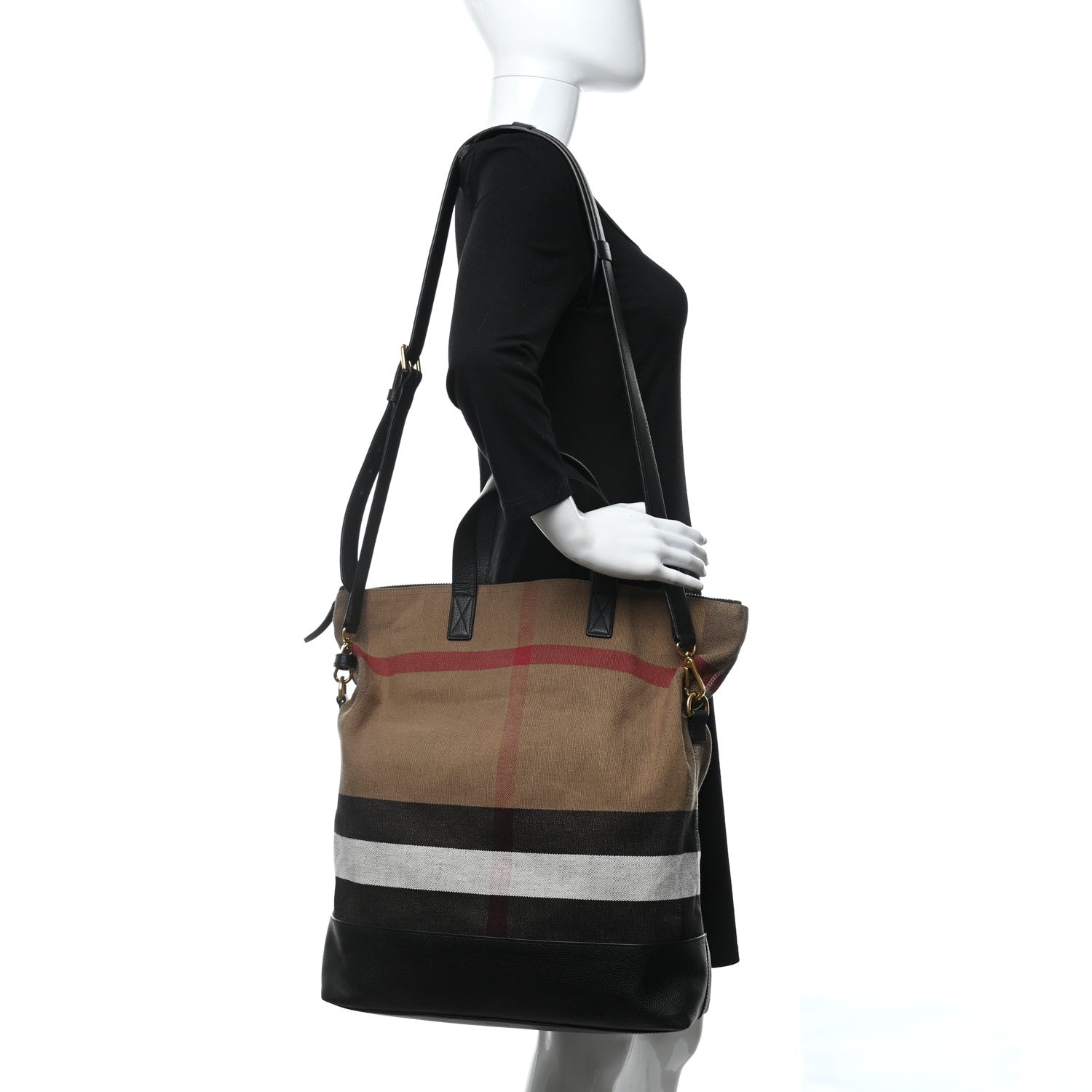 Burberry Grainy Calfskin Mega Check Armley Folding Messenger Black 2 of 11