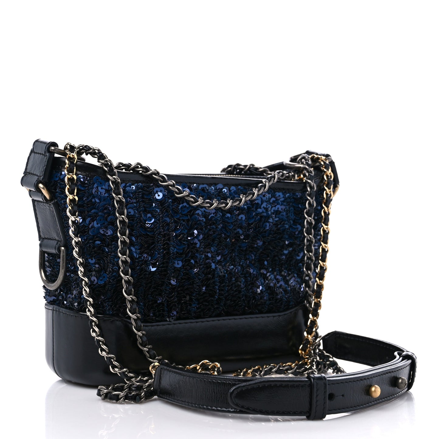 Sequin Calfskin Small Gabrielle Hobo Black Blue