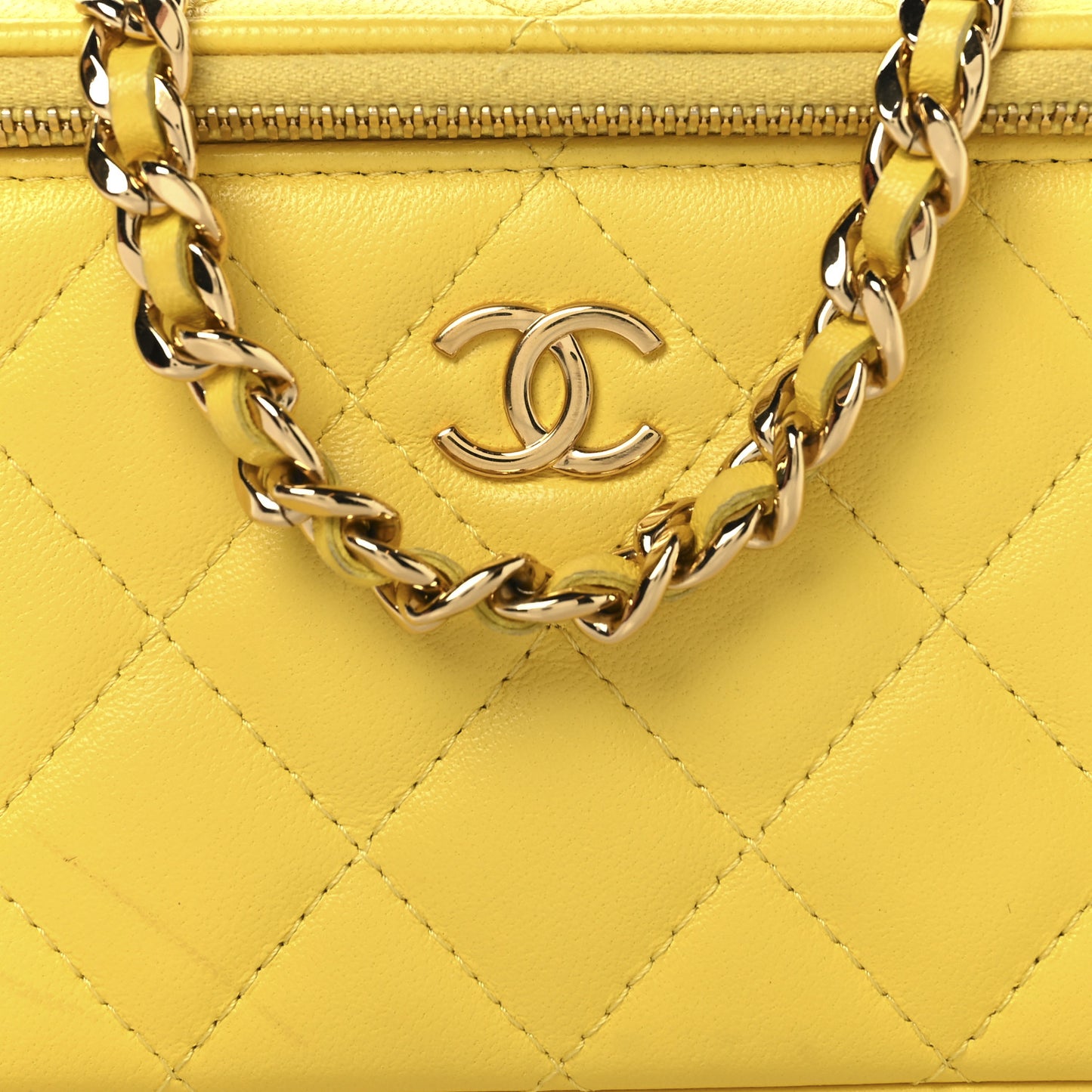Lambskin Resin Quilted Small Top Handle Vanity Case With Chain  Yellow