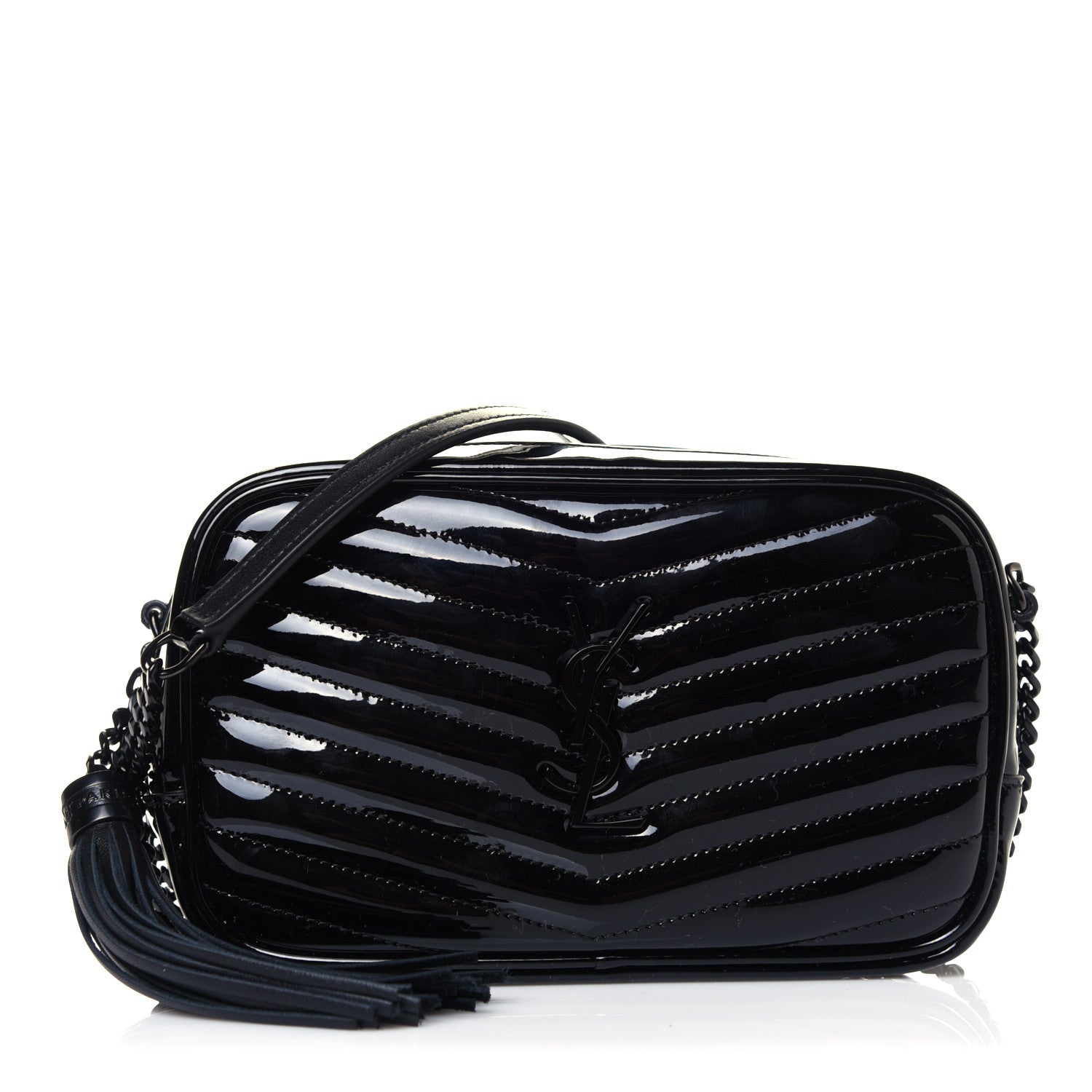 Saint Laurent Patent Calfskin Matelasse Monogram Mini Lou Camera Bag Black 1 of 15