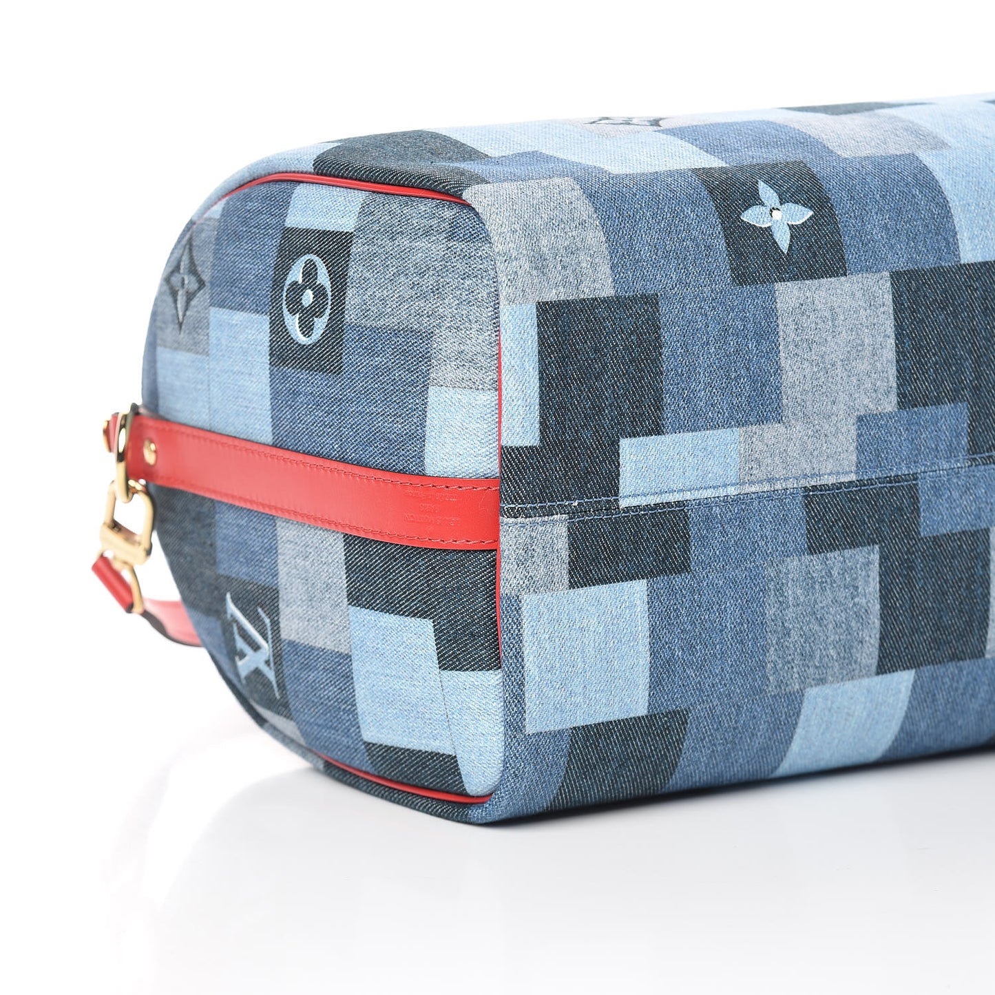 Denim Damier Monogram Patchwork Speedy Bandouliere 30 Blue Rouge