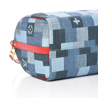 Louis Vuitton Denim Damier Monogram Patchwork Speedy Bandouliere 30 Blue Rouge 10 of 12