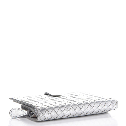 Bottega Veneta Metallic Grosgrain Intrecciato Continental Wallet Silver 4 of 8