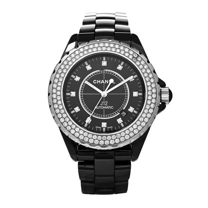 Chanel Stainless Steel Ceramic Diamond Pave Bezel 41mm J12 Automatic Watch Black 1 of 5