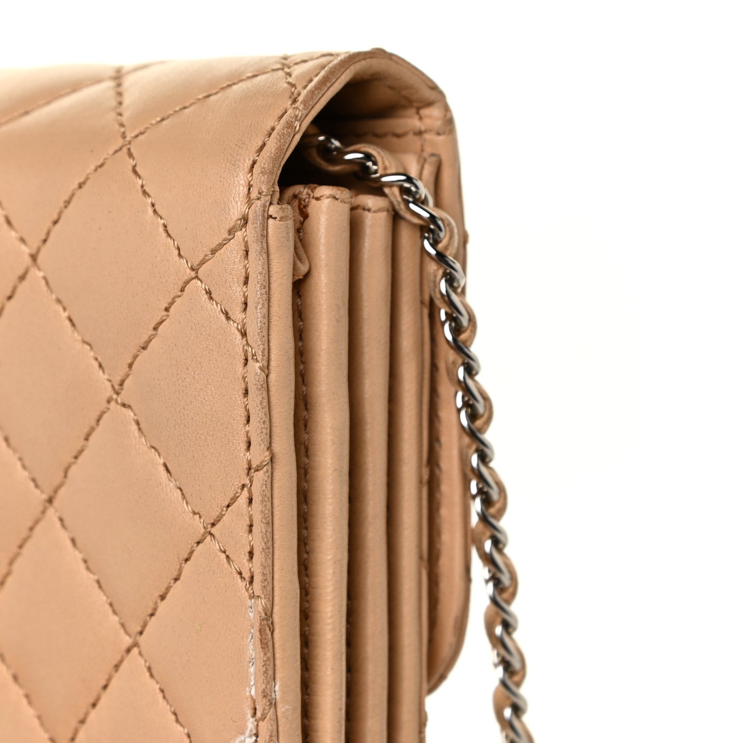 Lambskin Quilted Chain Clutch Flap Beige