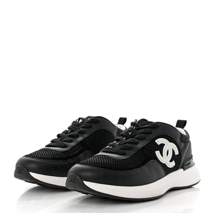 Chanel Calfskin Mesh Lycra Suede Womens Logo Sneakers 38.5 Black 3 of 8