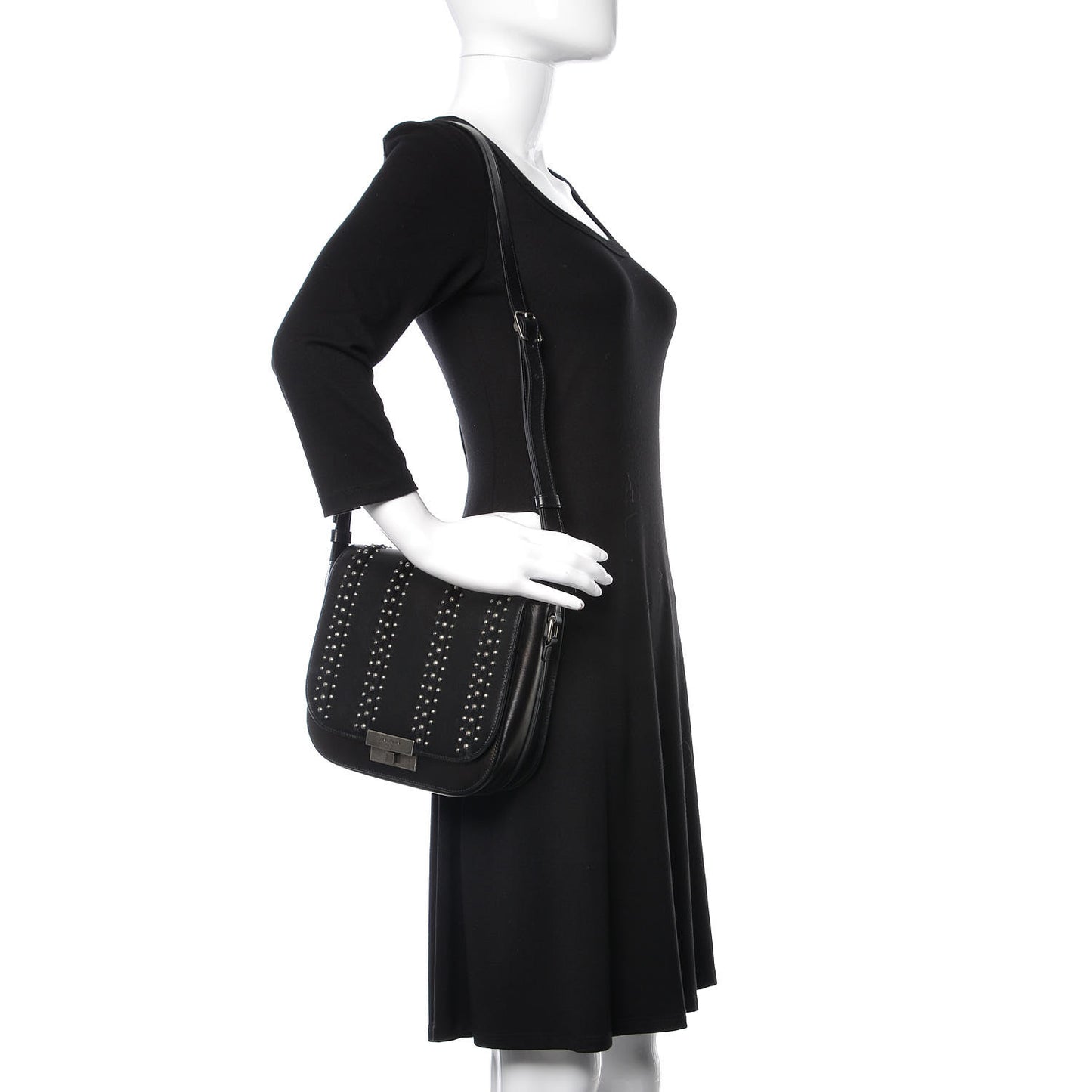 Smooth Calfskin Suede Betty Stud Stripe Flap Messenger Black