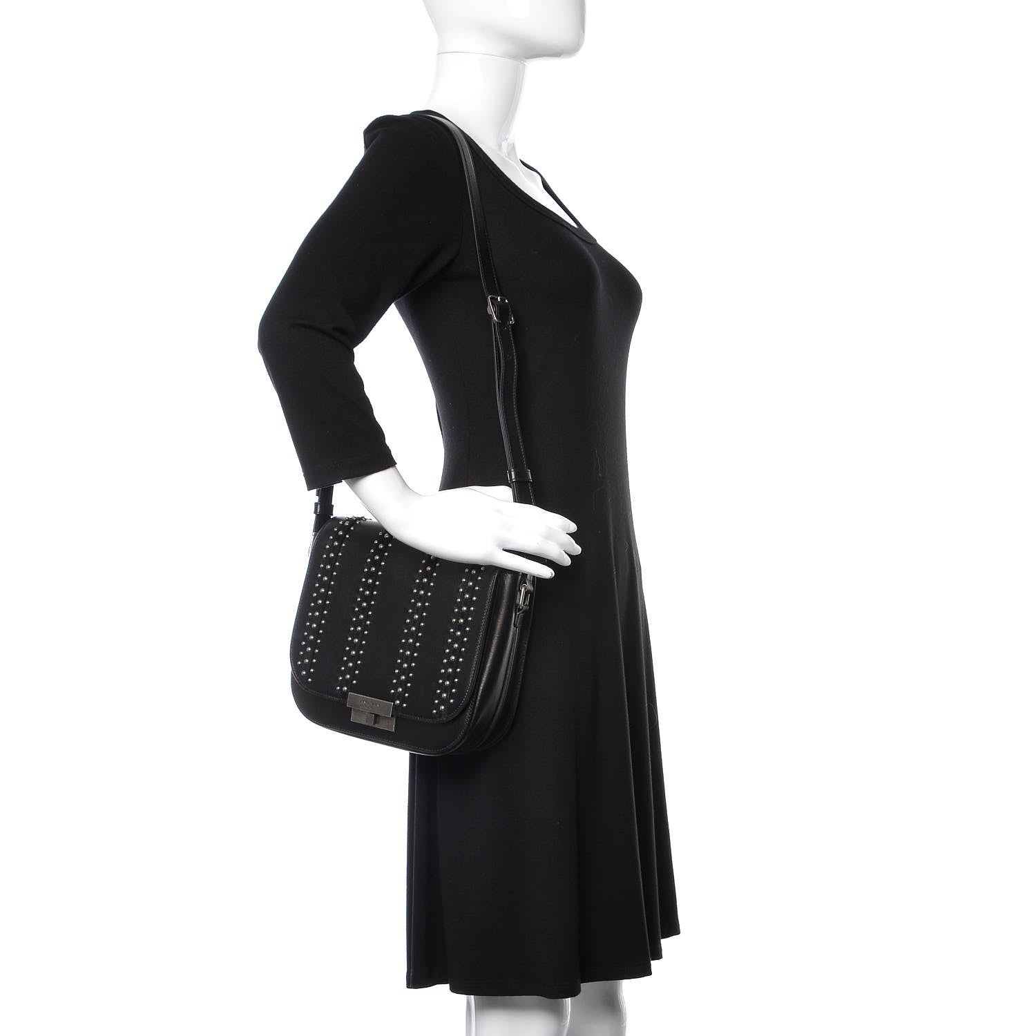 Saint Laurent Smooth Calfskin Suede Betty Stud Stripe Flap Messenger Black 2 of 9