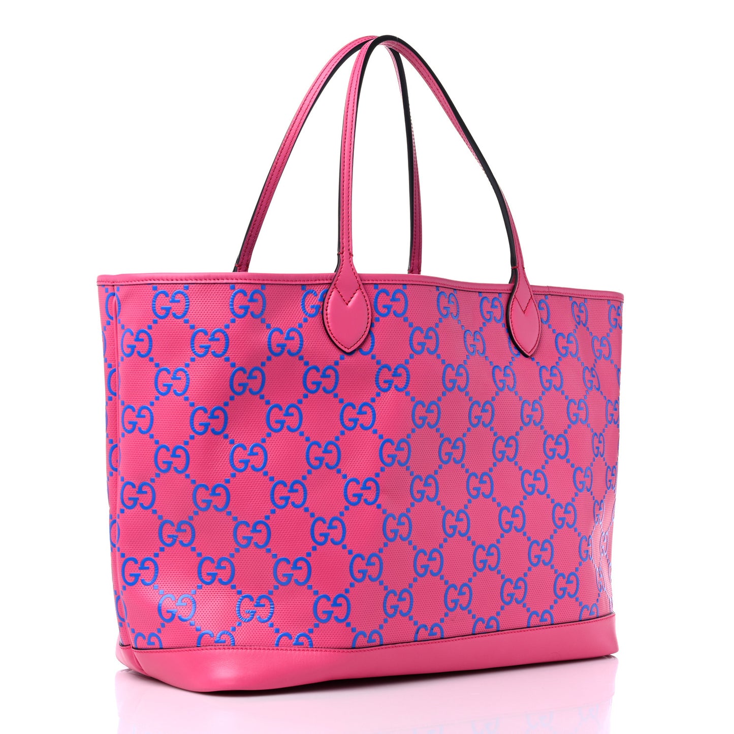 Calfskin GG Tennis Bi-Color Embossed Large Tote Modern Fucsia Modern Blue