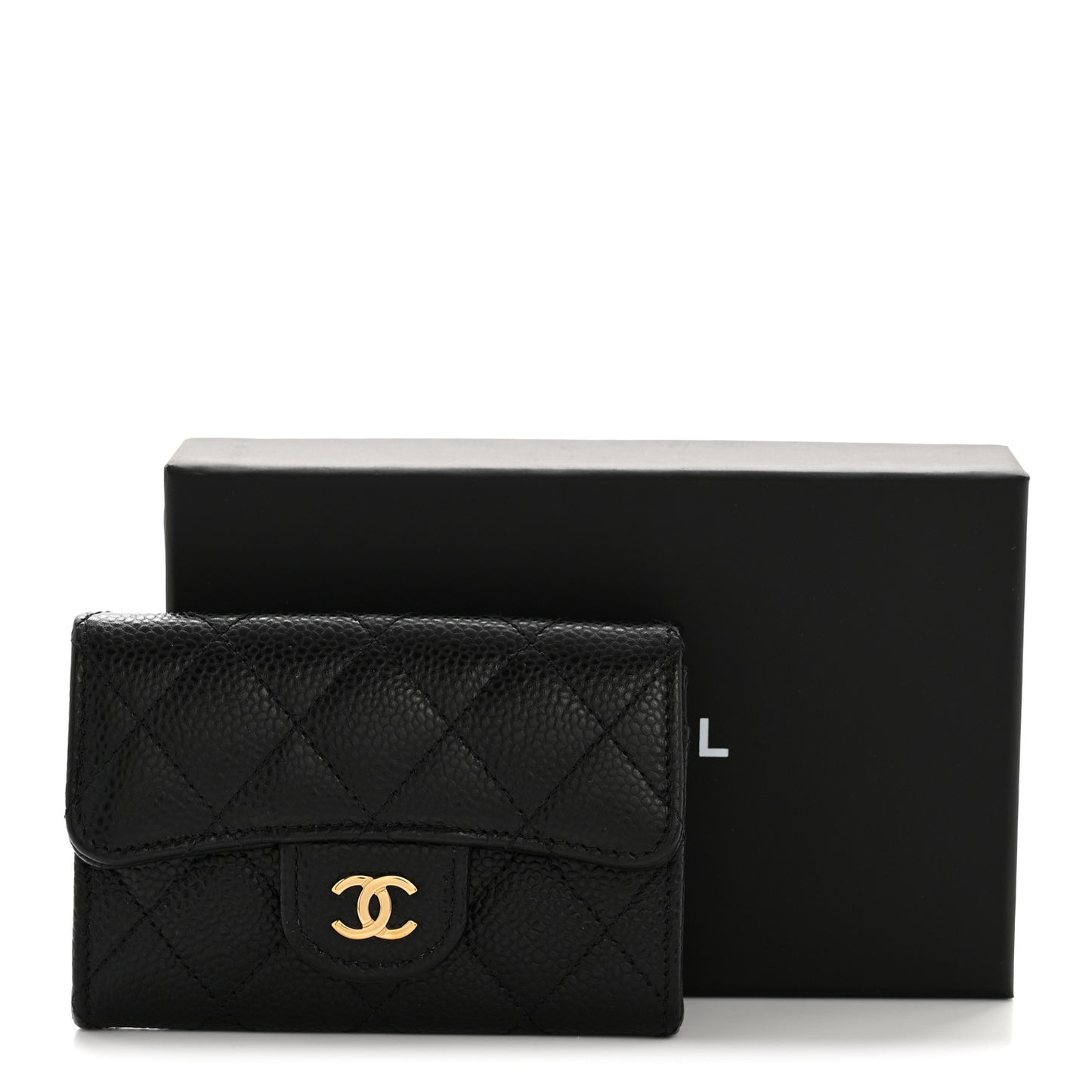 Caviar Quilted Flap Card Holder Wallet Black