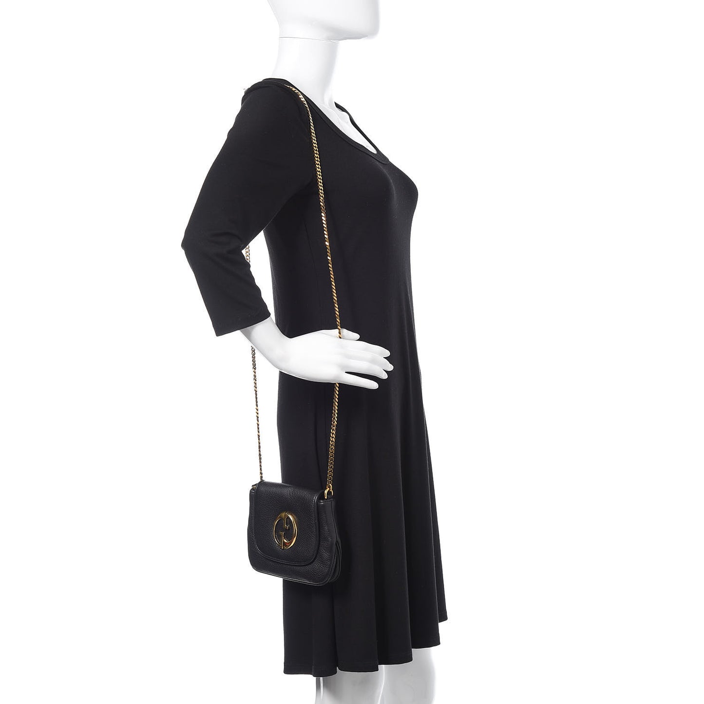 Pebbled Calfskin Small 1973 Chain Shoulder Bag Black
