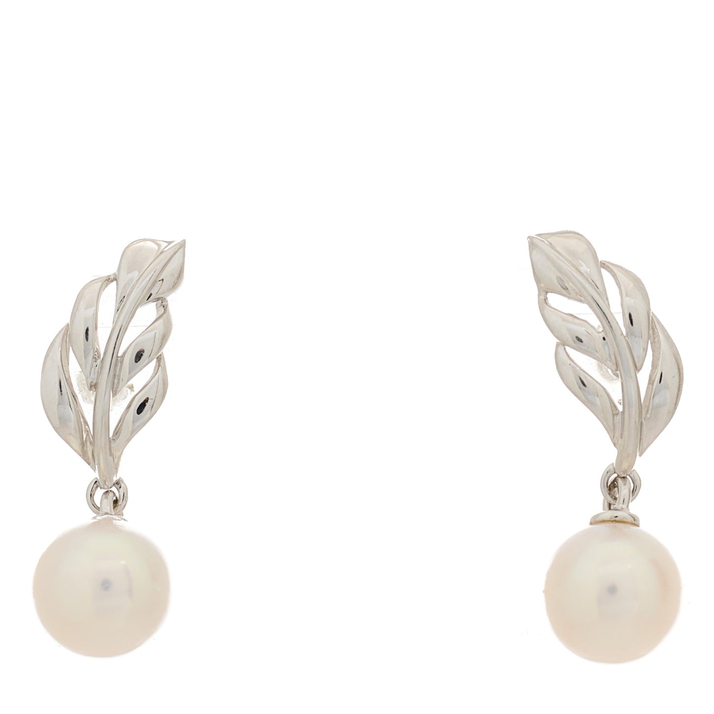 18K White Gold Akoya Pearl Leaf Drop Earrings