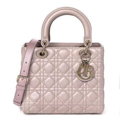 Christian Dior Pearly Lambskin Cannage Medium Lady Dior Lotus 1 of 15