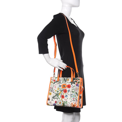 Gucci Canvas Medium Flora Tote White Multicolor Orange Fluo 2 of 10