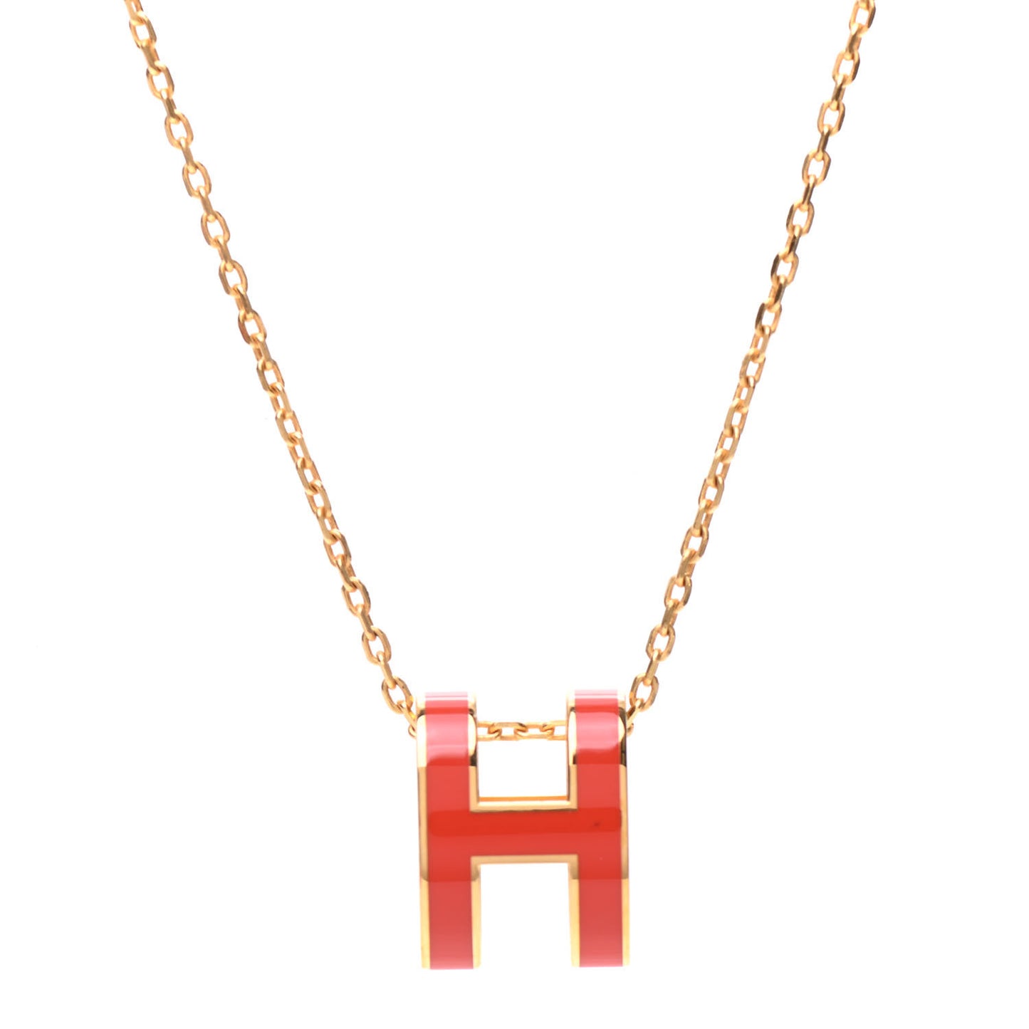 Lacquered Gold Pop H Pendant Necklace Orange Fonce