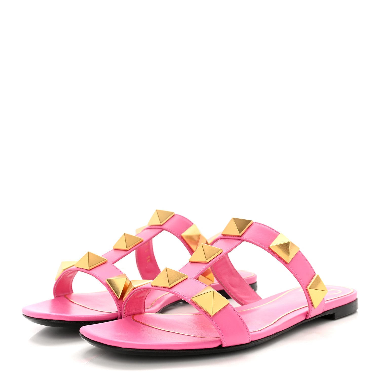 Valentino Garavani Calfskin Roman Stud Flat Slide Sandals 38 Feminine Pink 3 of 13